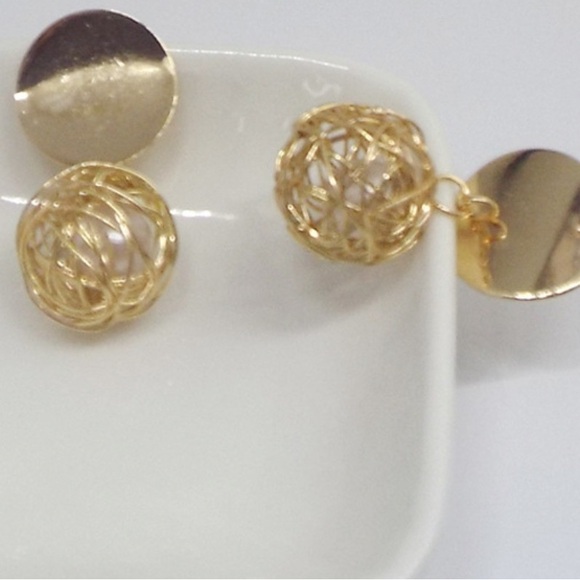 Gold Pearl Nest Drop Earrings - Picture 7 of 13